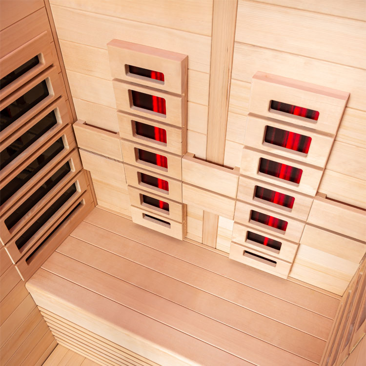 Dettaglio del legno naturale Hemlock utilizzato per cabina benessere domestica