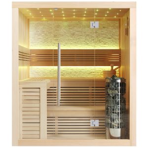 Sauna AWT E1102C in Hemlock 180×150 con porta in vetro